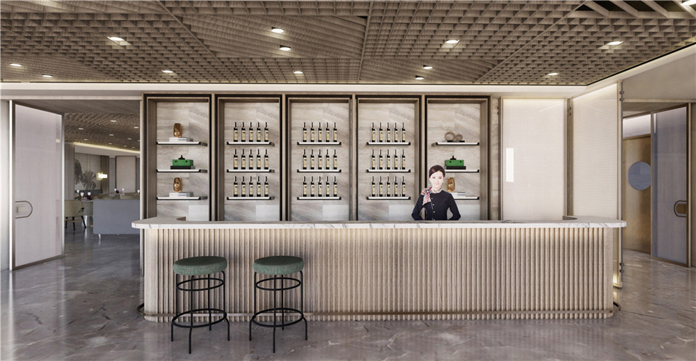洛陽富饒商務(wù)酒店餐廳吧臺裝修設(shè)計(jì)效果圖